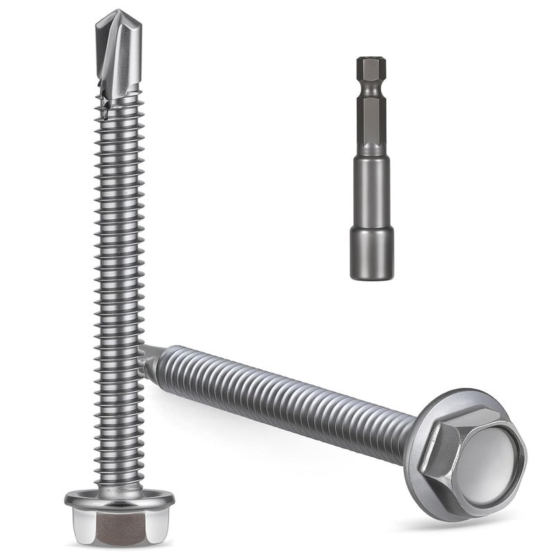Krysay Self Drilling Screws for Metal,#12 x 1-1/2" (60Pcs),Hex Washer Head 410 Stainless Steel,Self Tapping Sheet Metal Screws - Image 1